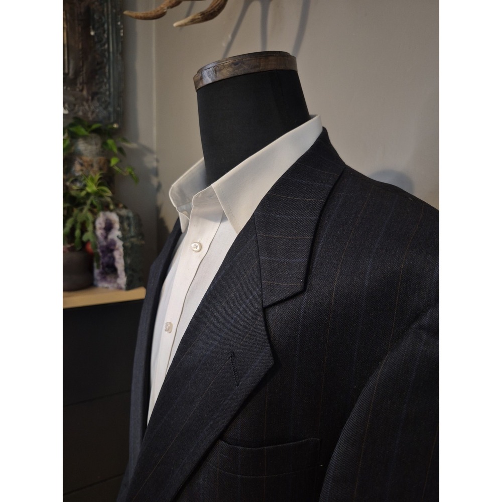 Vtg Hart Schaffner Marx Mens 44R Two Button Wool Sports Coat Navy Stripe USA